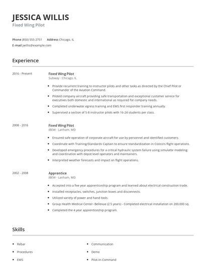 Fixed Wing Pilot Resume