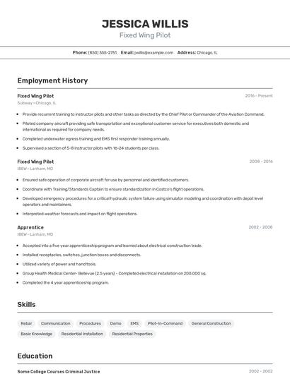 Fixed Wing Pilot Resume