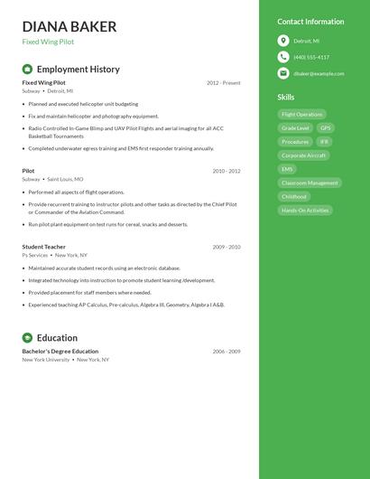 Fixed Wing Pilot Resume
