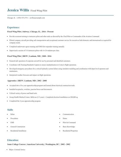 Fixed Wing Pilot Resume