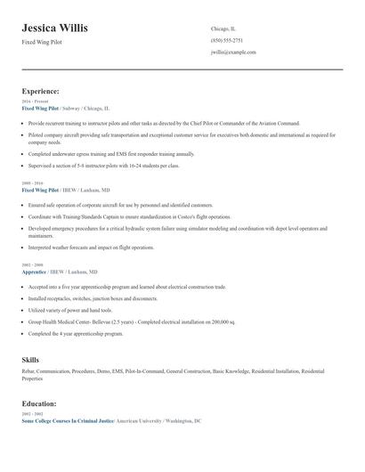 Fixed Wing Pilot Resume