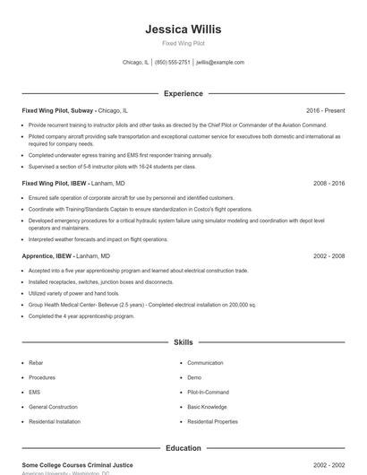 Fixed Wing Pilot Resume