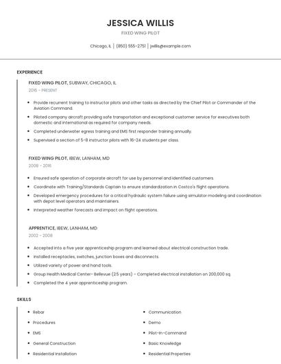 Fixed Wing Pilot Resume
