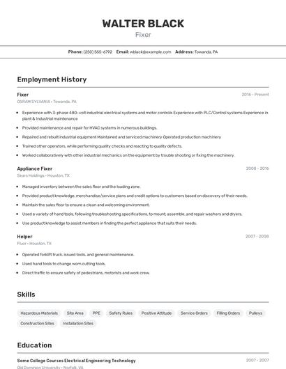 Fixer Resume
