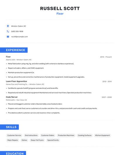 Fixer Resume