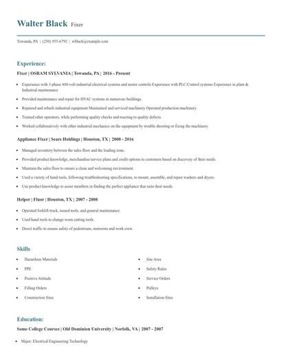 Fixer Resume