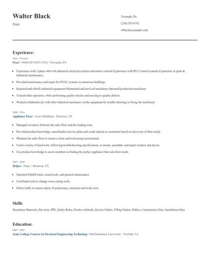 Fixer Resume
