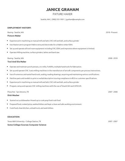 Fixture Maker Resume