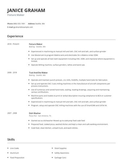 Fixture Maker Resume