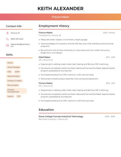 Fixture Maker Resume