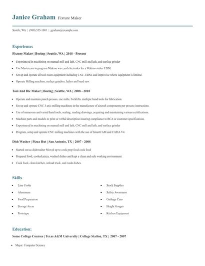 Fixture Maker Resume