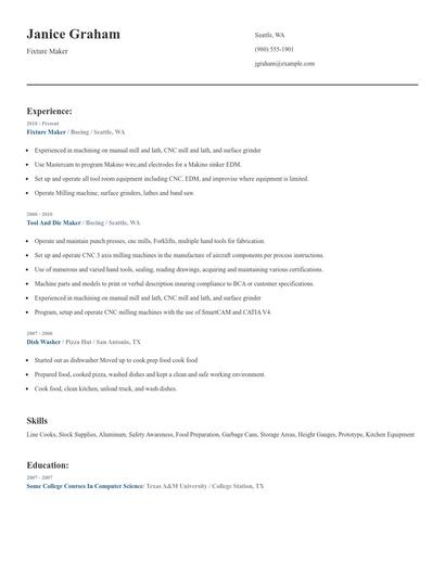 Fixture Maker Resume