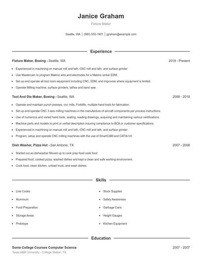 Fixture Maker Resume