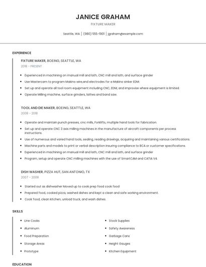 Fixture Maker Resume
