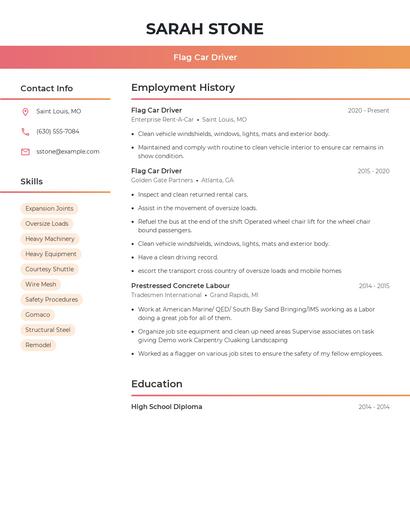 Flag Car Driver Resume