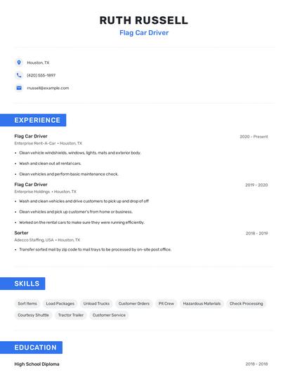 Flag Car Driver Resume