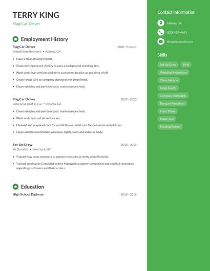 Flag Car Driver Resume