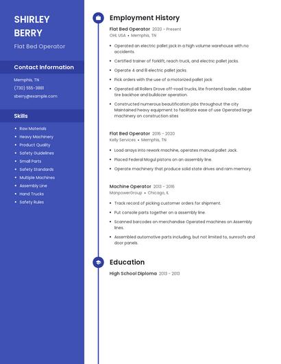 Flat Bed Operator Resume