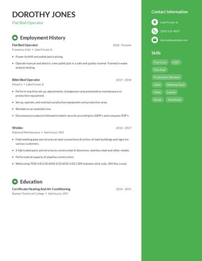 Flat Bed Operator Resume