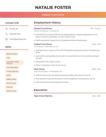 Flatbed Truck Driver Resume