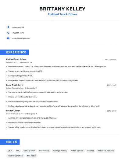 Flatbed Truck Driver Resume