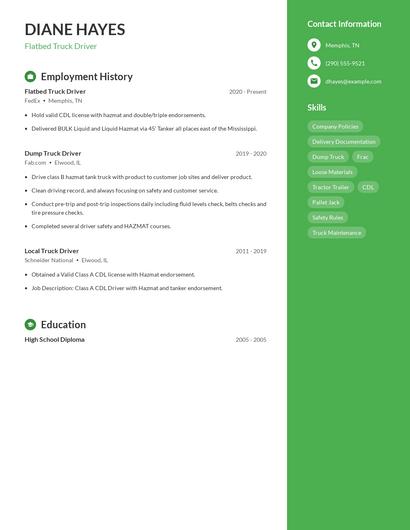 Flatbed Truck Driver Resume