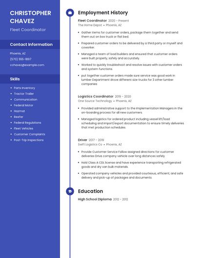 Fleet Coordinator Resume