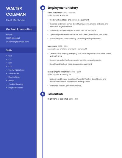 Fleet Mechanic Resume