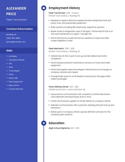 Fleet Technician Resume