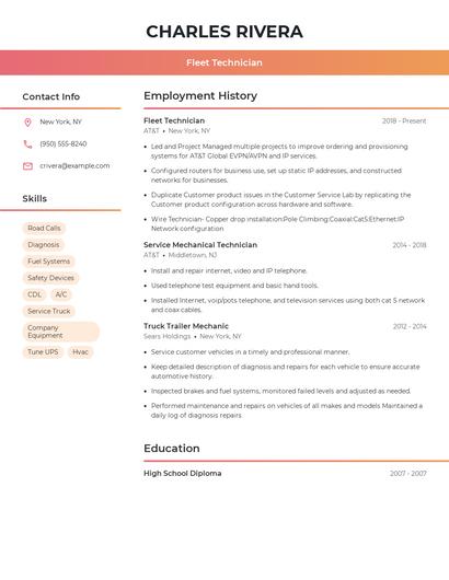 Fleet Technician Resume
