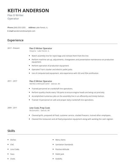 Flex O Writer Operator Resume