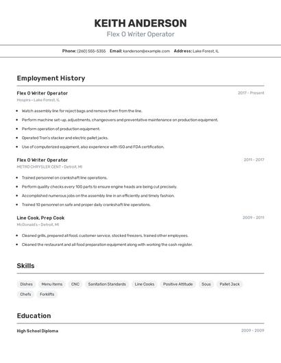 Flex O Writer Operator Resume