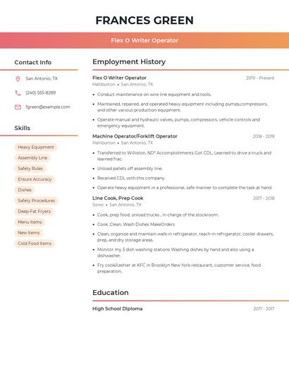 Flex O Writer Operator Resume