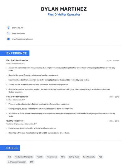 Flex O Writer Operator Resume
