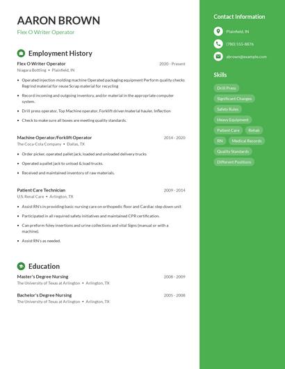 Flex O Writer Operator Resume