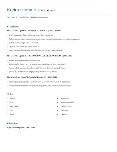 Flex O Writer Operator Resume