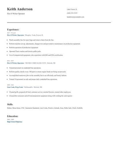 Flex O Writer Operator Resume