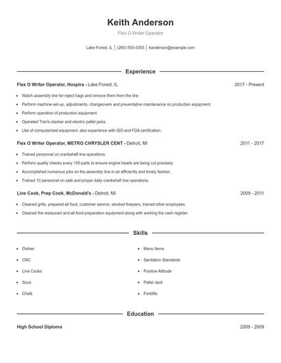 Flex O Writer Operator Resume