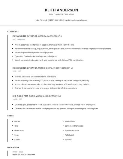 Flex O Writer Operator Resume