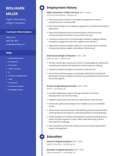 Flight Attendant, Inflight Services Resume