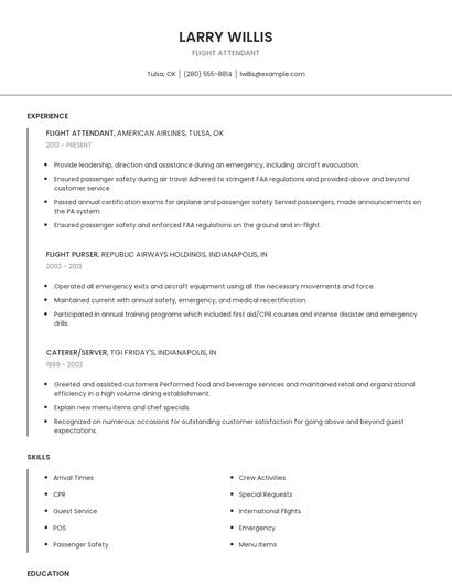 Flight Attendant Resume