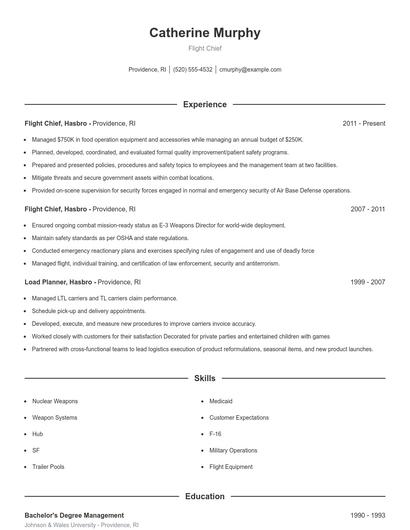 Flight Chief Resume