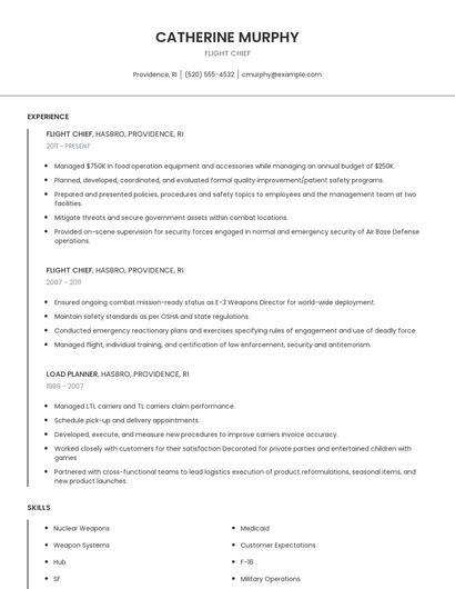 Flight Chief Resume