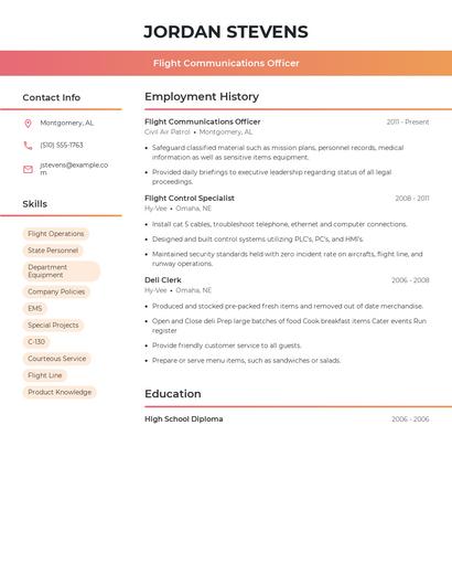 Flight Communications Officer Resume