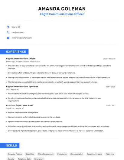 Flight Communications Officer Resume