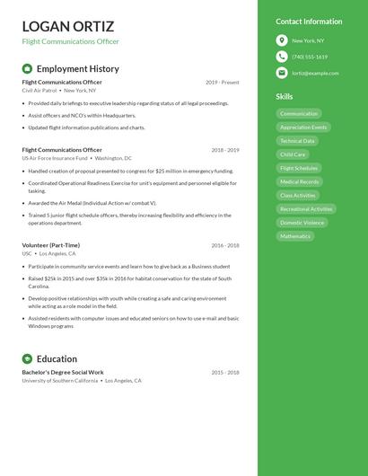 Flight Communications Officer Resume