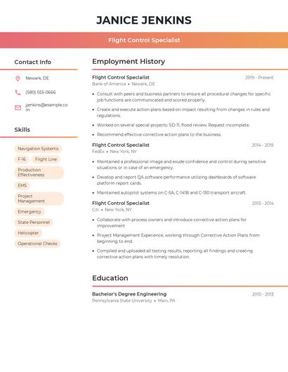 Flight Control Specialist Resume