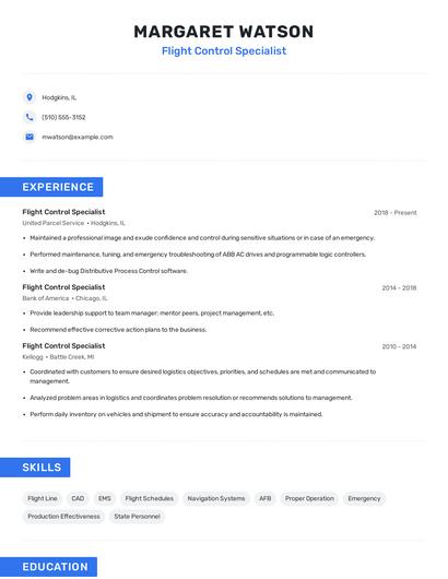 Flight Control Specialist Resume