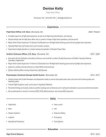 Flight Deck Officer Resume