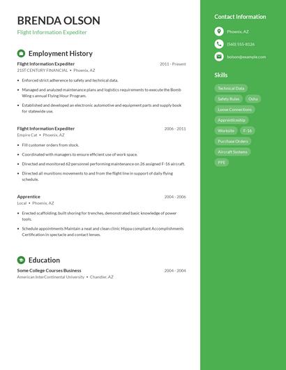 Flight Information Expediter Resume